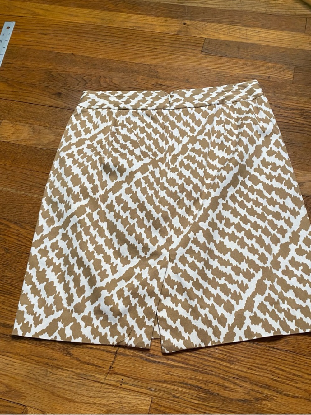 J.Crew Tan White Geometric Mini Skirt Size 8 Stretch Cotton - Picture 5 of 7